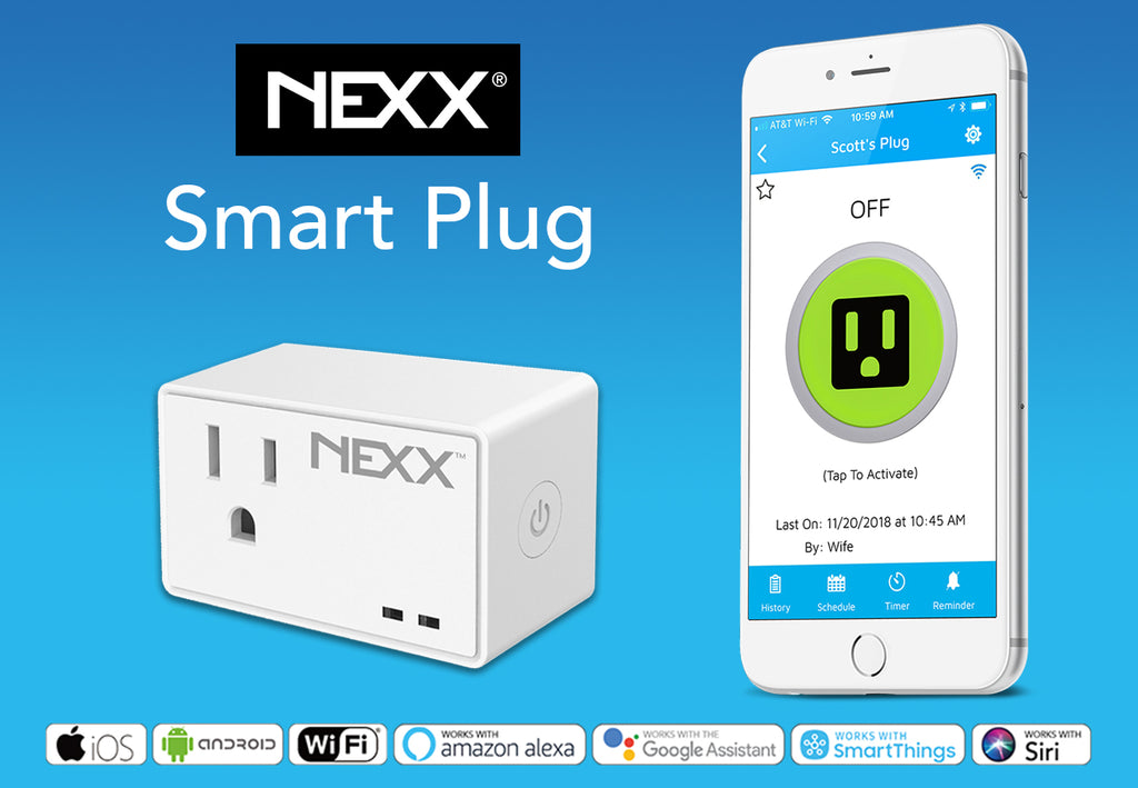 Nexx Smart Plug NXPG-100 works with iOS, Android, Siri, Amazon Alexa, Google Assistant, Smartthings